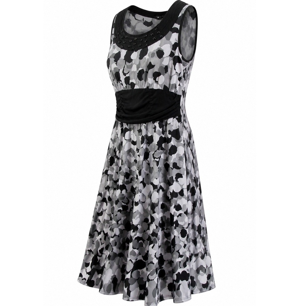 Perceptions New York Dress Womens 12 Beaded Abstract Dot Gray Black Fit & Flare